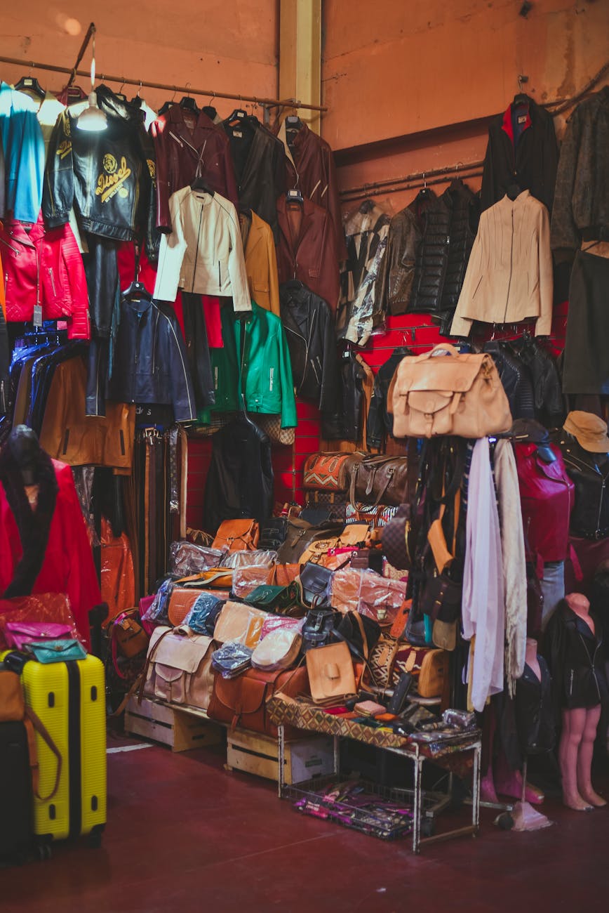 colorful leather goods market stall in agadir
